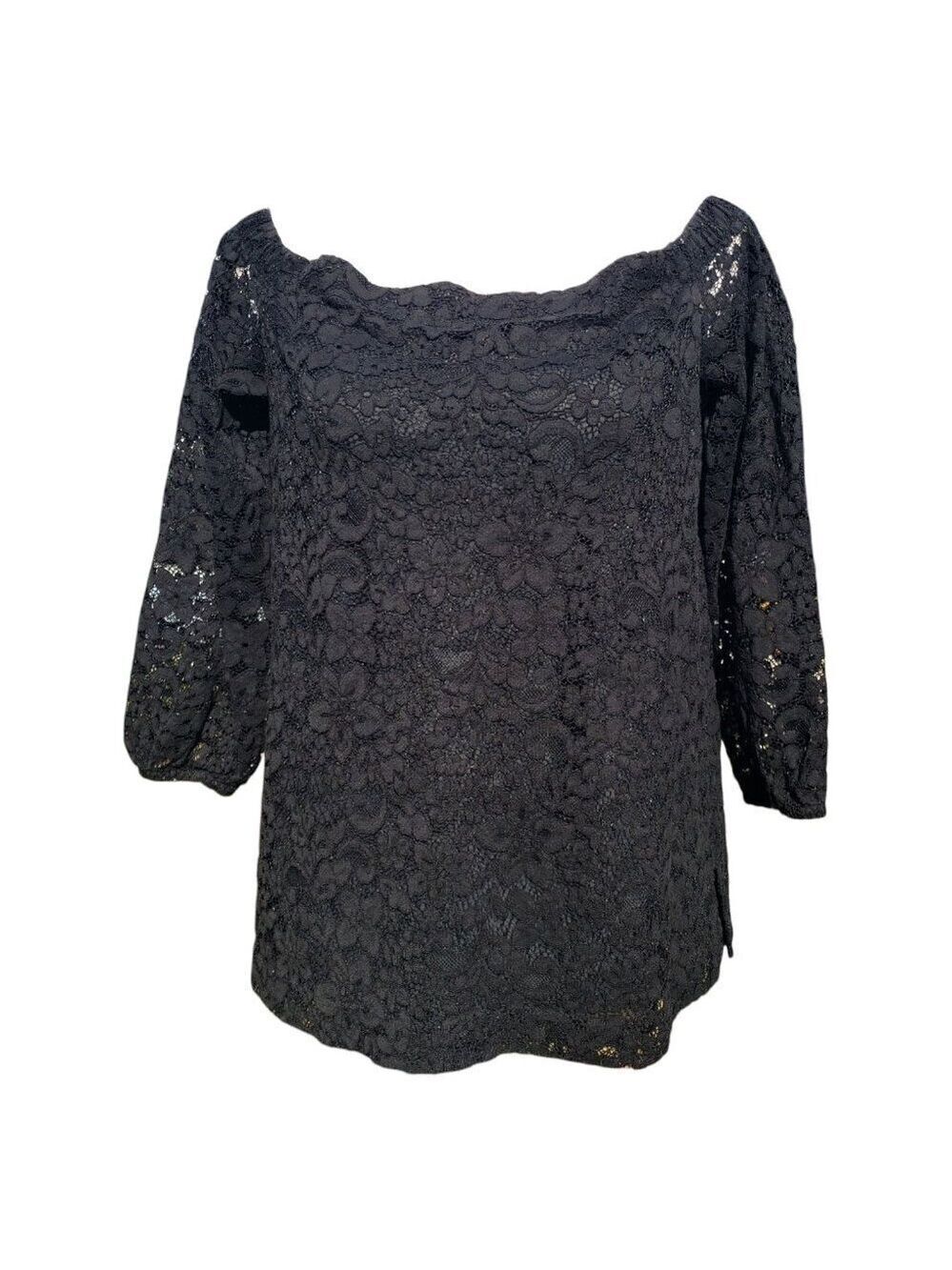 Ann Taylor Womens 3/4 Length Sleeve Black Lace Blouse Medium